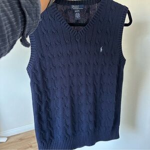 Navy Blue 100% Cotton Polo by Ralph Lauren Medium Cable Knit Sweater Vest